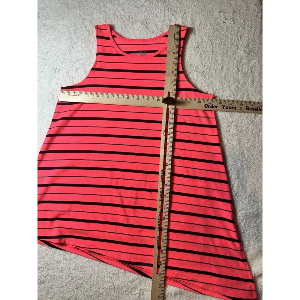 Justice Girl's sz 14 Pink Black Striped Stretch Sleeveless Assymetrical Tank Top